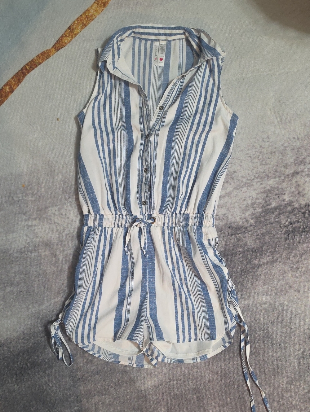 Striped Blue & White Sleeveless Kids One-Piece Romper